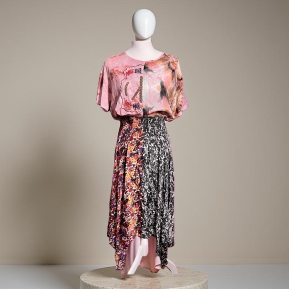 Desigual Dress Asymmetric patch print - beaded (Make Love Not War )Small NWT - Picture 3 of 15